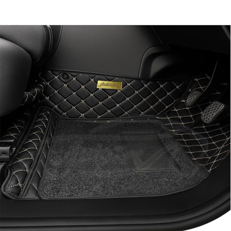 Image of 7D Luxury Car Floor Mat for Skoda Superb (2017-2022) | 7-Layer Leather Noodle /Curly Mat & Heel Pad | Anti-Skid, Waterproof (Black)