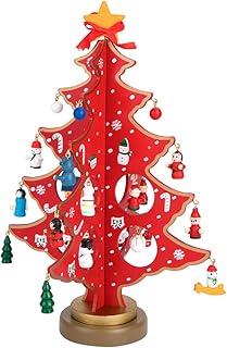 Vidillo Albero di Natale in Legno Fai da Te Natale Ornamento Tavolo scrivania Decorazione di Natale in Miniatura di Natale/Decorazione di Natale per i Bambini Regalo, Decorazioni per la casa (Rosso)