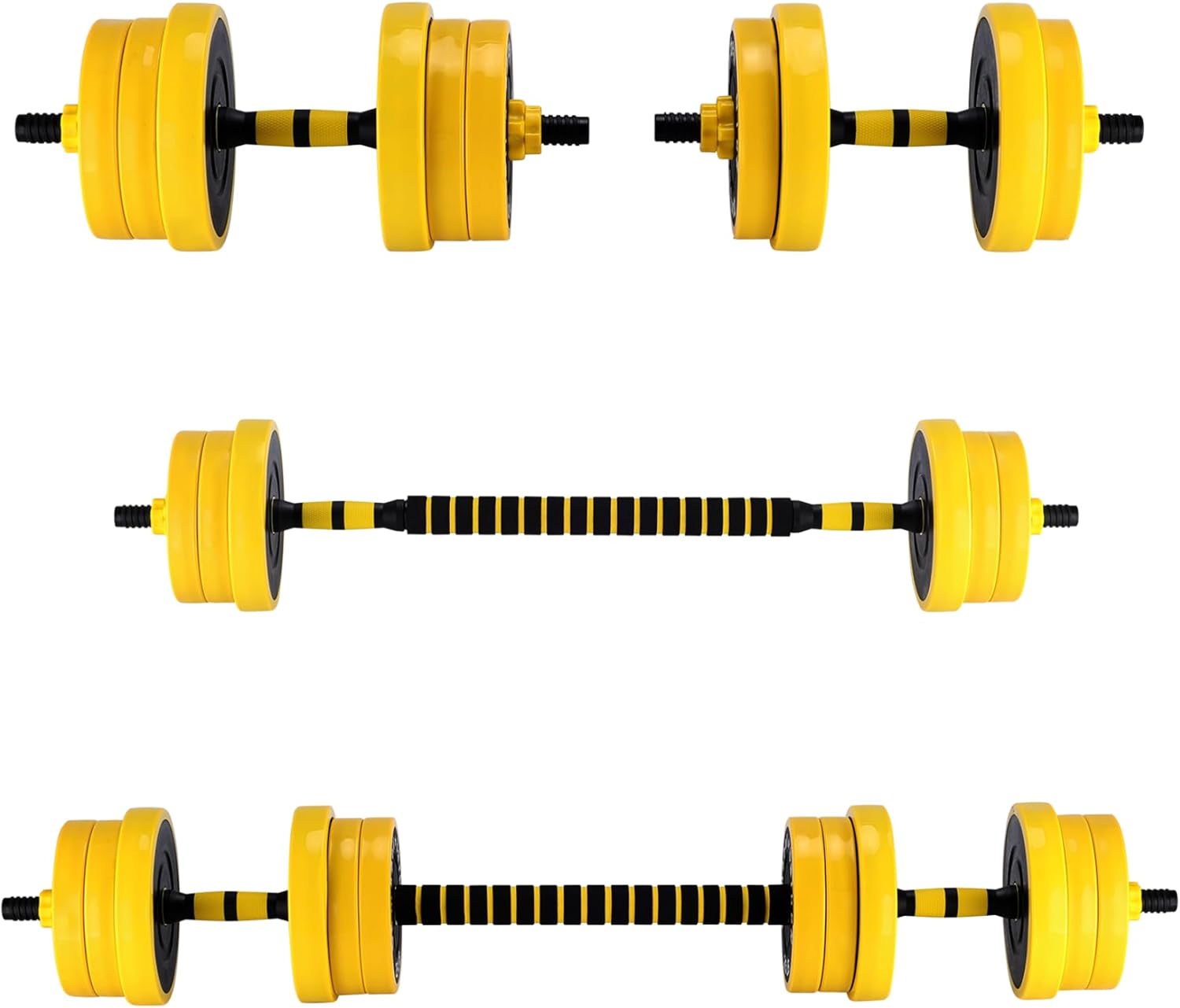 2-In-1 Adjustable Weight Set 44/33 Lb, Adjustable Weights Used As Dumbbell and Barbell Set, Yellow