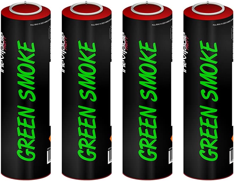 Pack of 4 Ring Pull Smoke Grenade Effects for Paintball, Weddings, Photoshoots & Special Effects (Green)