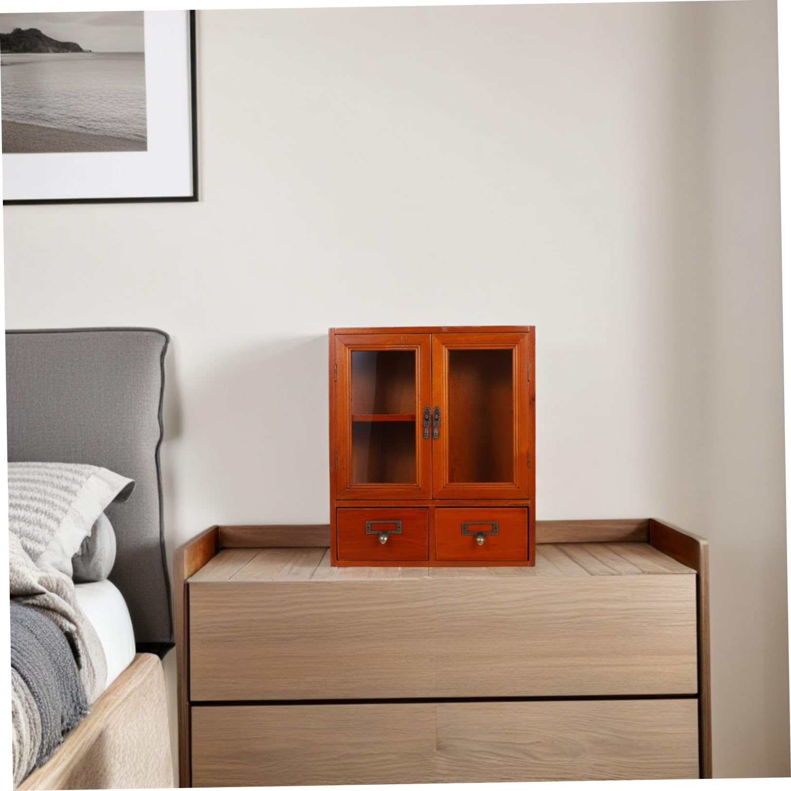 Vintage Kleines Schränkchen Holz mit Doppeltüren Großer Aufbewahrungsschrank für Wohnzimmer und Küche Niedriger Wandschrank im Klassischen Stil