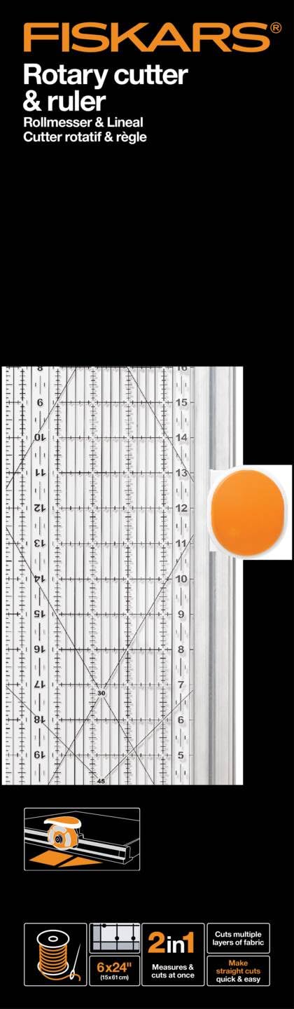 Fiskars Taglierino con lama rotante Ø 45 mm e righello, 6" x 24", Arancione/Bianco, 1014651 | Arancione/Bianco, 1014651