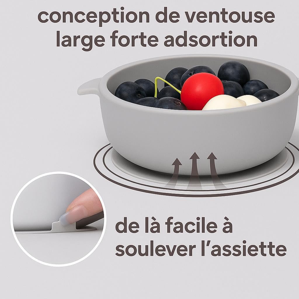 Set Repas Bébé Premium 8 Pièces – Silicone Alimentaire, Antidérapant et Incassable – Assiette, Bol, Bavoir et Couverts
