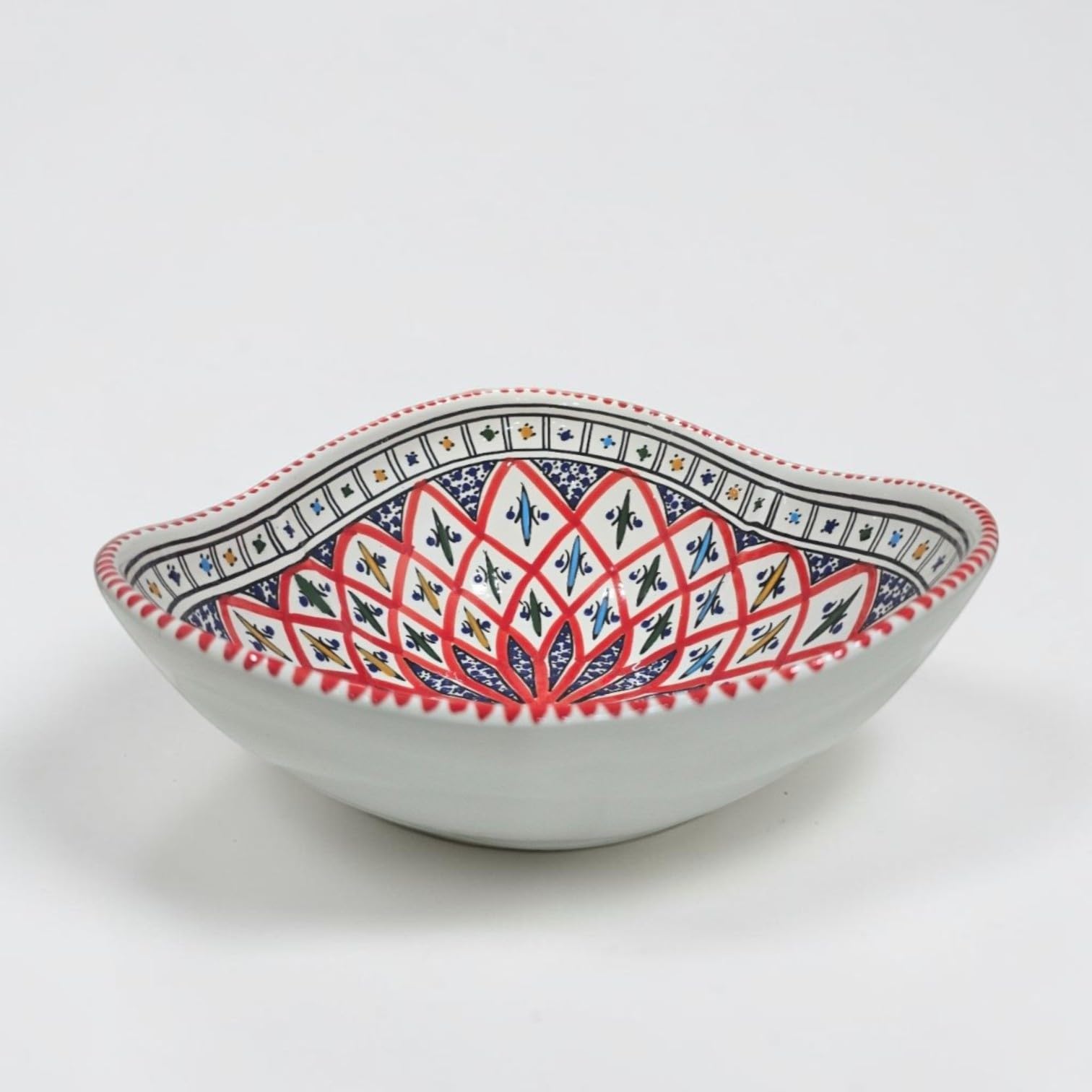 Generico Insalatiera in Ceramica 30 cm Fatta a Mano, Portafrutta Artigianale Bianco e Rosso Design Carciofo, Ciotola da Tavola per Insalata e Frutta, Linea Arabesque