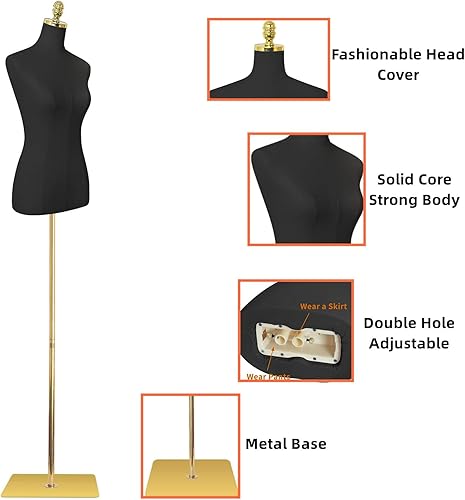 Miniatura 9 de EaseHome Torso de maniquí con forma de vestido, 43-73 pulgadas de altura ajustable para mujer, con soporte de metal y base rectangular para coser