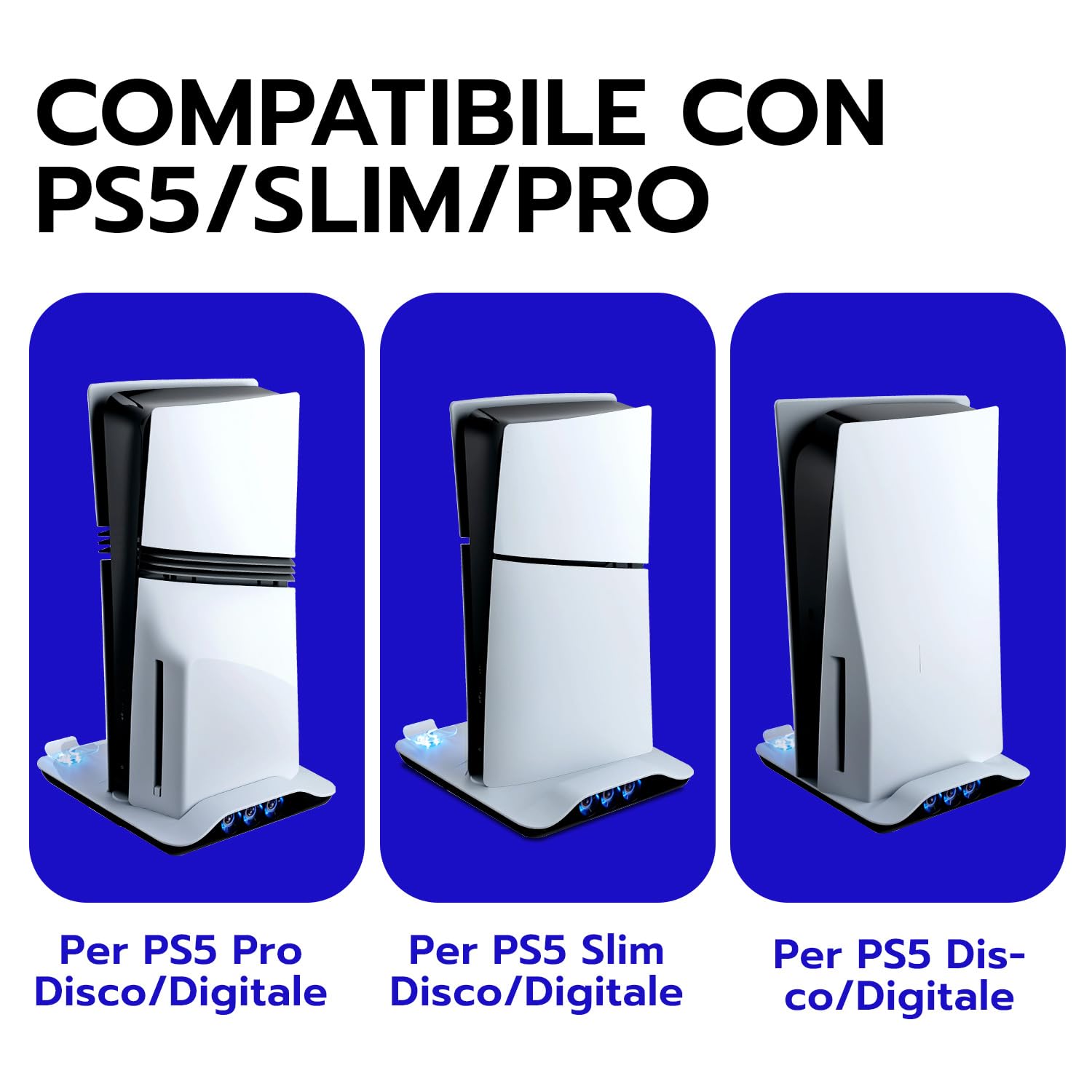 Wigearss Supporto Verticale di Raffreddamento PS5 con Doppio Controller di Caricatore per PS5/PS5 Slim/PS5 PRO UHD/Digital Edition
