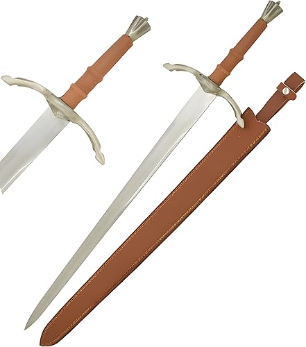 Medieval Warrior Fantasy Claymore - Espada real con funda de cuero negro