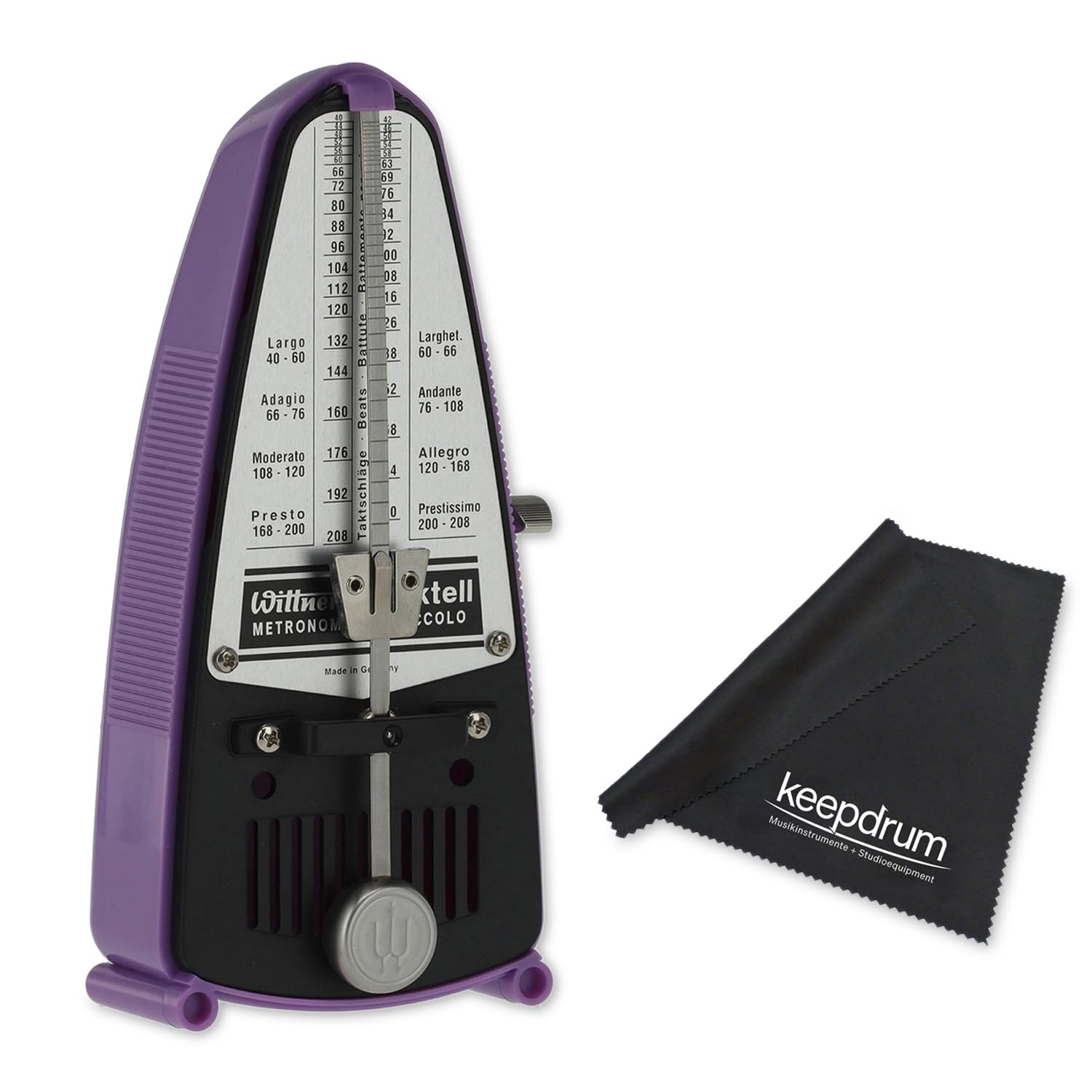 Wittner Taktell Piccolo 830371 Métronome mécanique Violet Avec chiffon microfibre Keepdrum