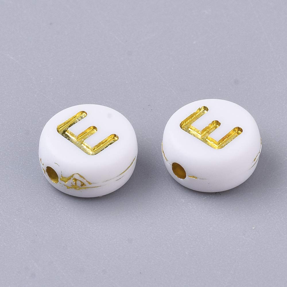 Handicraft Emporium | Flat Round Alphabet Acrylic Beads | Gold | Approx 50g | E