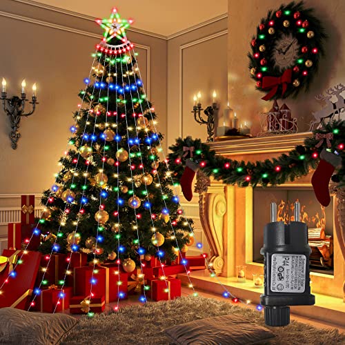 Laliled Luces Árbol Navidad con Estrella 350 LED Guirnalda Luces de Navidad Impermeable IP65 8 Modos Iluminación de Navidad para Exterior e Interior, Navidad Decoración para Árbol, Patio, Jardín Cover