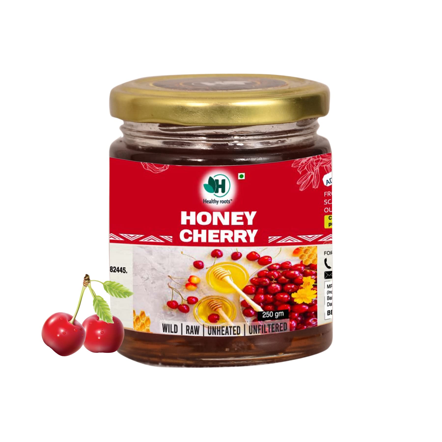 Healthy roots Cherry Honey 500 gm- Organic Honey Raw Unprocessed (Pure Honey 100% Natural No Added Sugar)