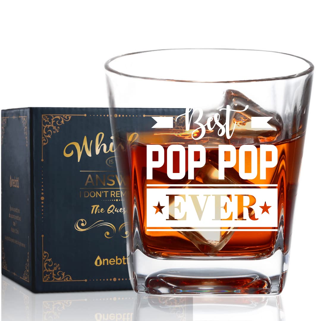 Onebttl Pop Pop Gifts Whiskey Glass from Granddaughter Grandson, Birthday Retirement Christmas Father's Day Gift for Grandfather