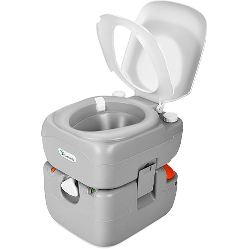 YITAHOME Portable Toilet 5.8 Gallon, Travel RV Potty with Level Indicator, T-Type Water Outlets, Anti-Leak Handle Water Pump, Rotating Spout, for Camping, Boating, Hiking, Trips