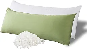 WhatsBedding Memory Foam Body Pillow with Breathable Zippered Cotton Cover, Full Body Pillow for Adults, Long Pillow for Sleeping, Firm Pillow Fluffy Supportive - Sage Green