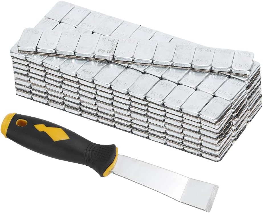 Keenso 60g / 2.12oz x 25Strips Adhesive Wheel Balancing Weights, Self Adhesive Tire Balancers for Wheel, Fit for All Wheels Rims (5g*25 Pieces) (5g*25 Strips + Shovel)