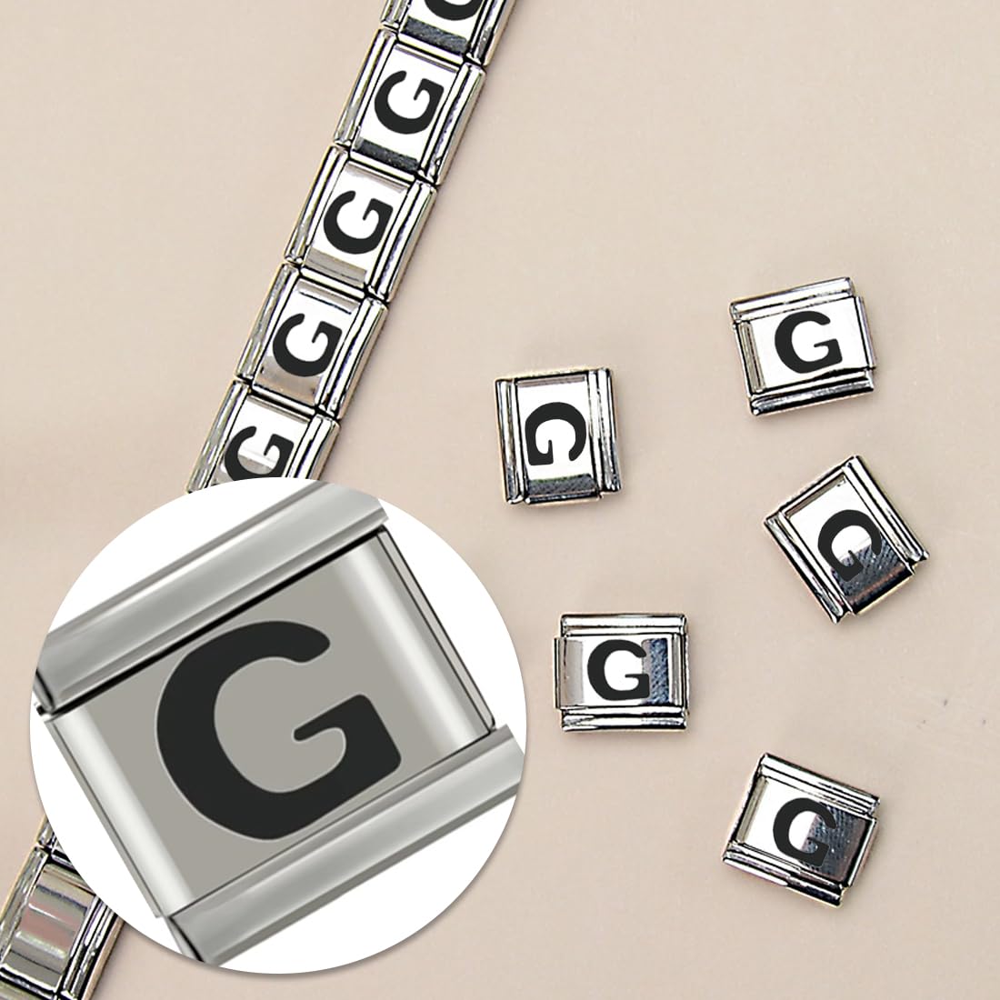 WeddHuis 1 pièce Italian Charms Lettre C Charm Armband Damen Abnehmbar hochwertigem Titan Stahl kreative Geschenkoption Laser G modulaire personnalisation (9 mm) (Acier Inoxydable)