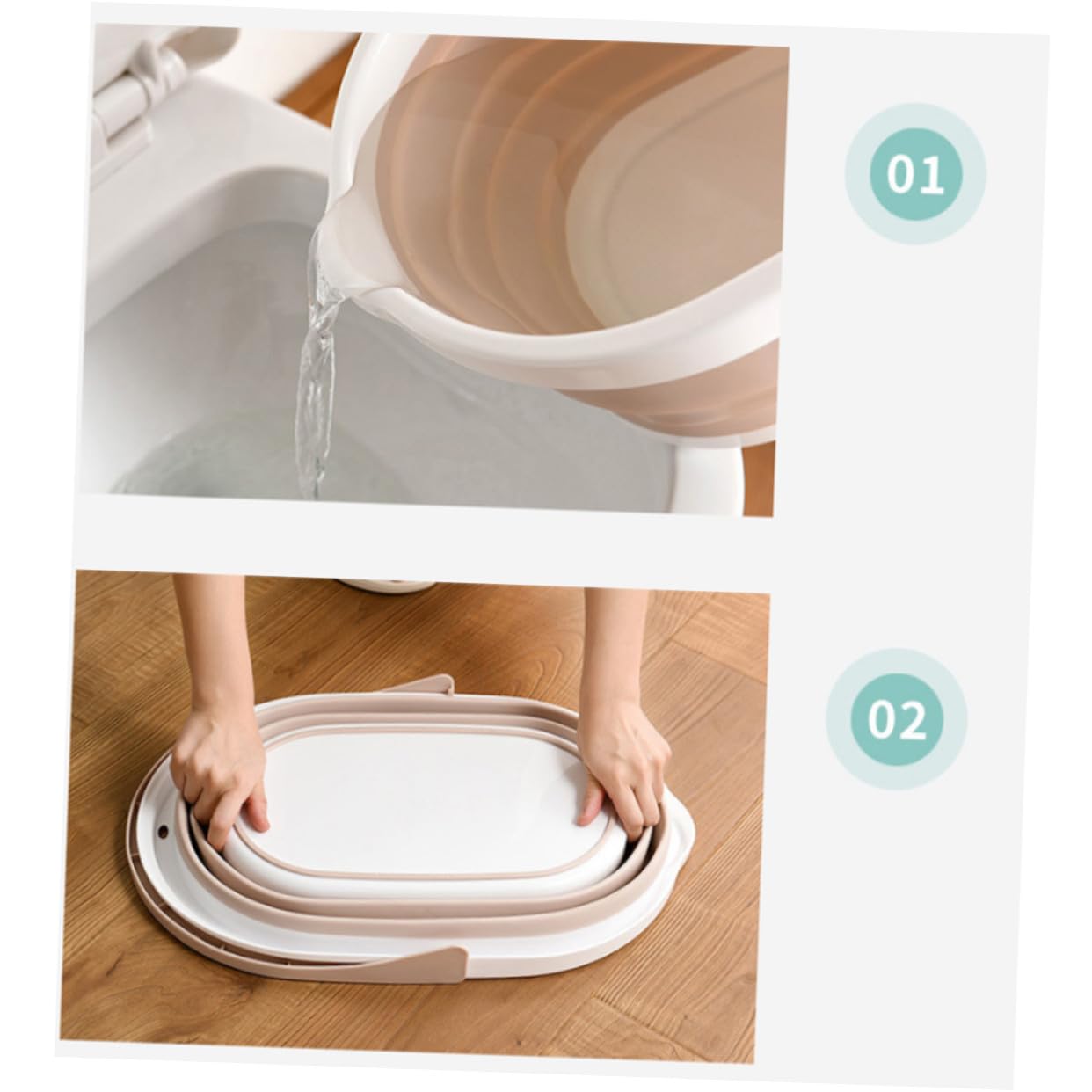 Secchio Pieghevole per Straccio in Plastica Pp Beige, Portatile | Piastrelle e Parquet, Secchio Lavabile a Uso Aziendale, Accessorio per Pulizia Pavimenti