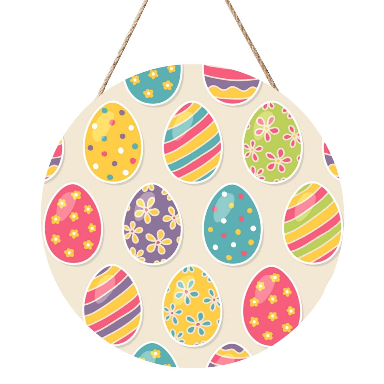 InOmak Easter Eggs, Round Wood Panel Painting 12 in, Wall Hanging Painting For Home
