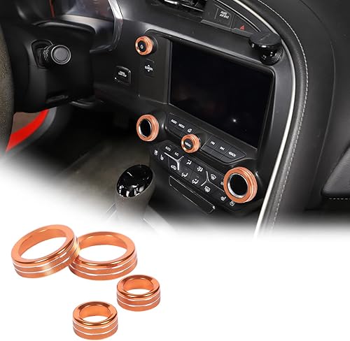 Miniatura 1 de Aleación de aluminio para Chevrolet Corvette C7 2014-2019 coche aire acondicionado volumen perilla cubierta ajuste accesorios coche (naranja)