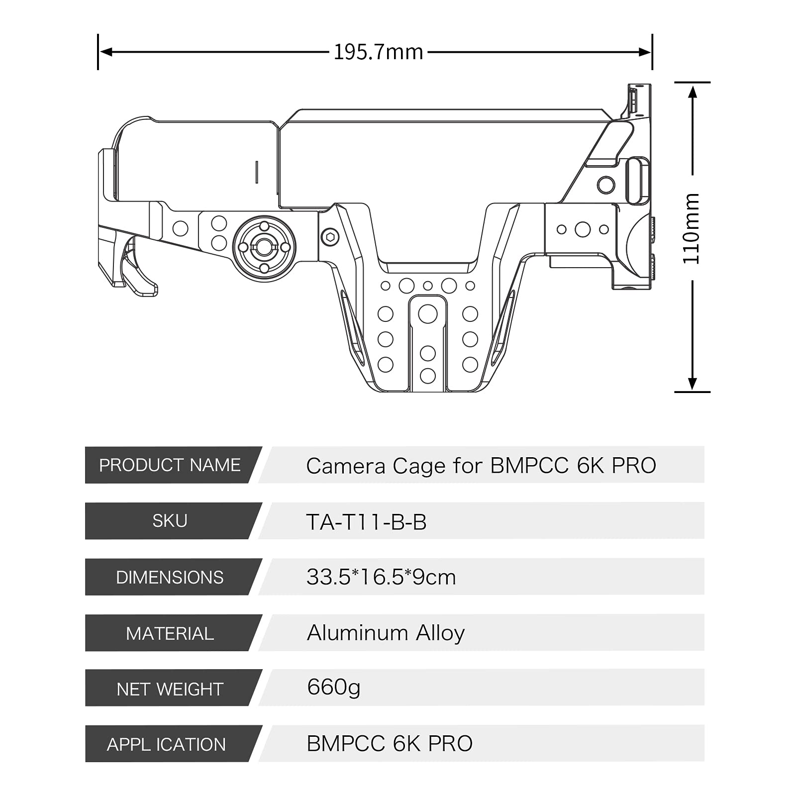 Tilta Kit básico compatible con BMPCC 6K Pro jaula de cámara completa Diseño desmontable ligero compacto duradero fácil instalación negro TA-T11-B-B
