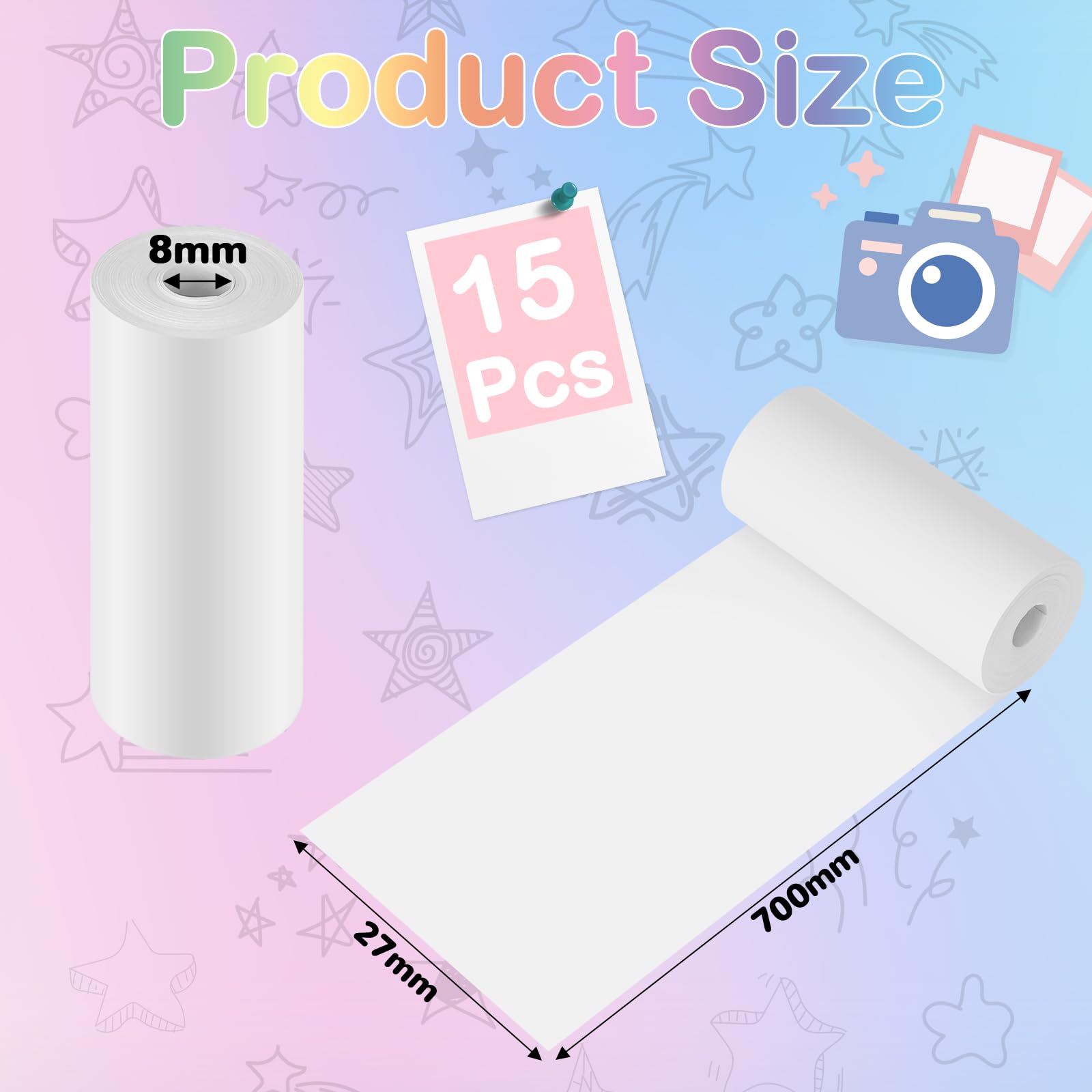 15 Rolls Thermal Paper for Kids Instant Cameras - 57 x 25 mm, Zero Ink Printing, Easy to Replace, BPA-Free Refill Paper Compatible with Mini and Kids Printers - Image 2