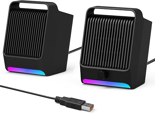 RGB Altavoces para computadora de escritorio Altavoces para PC portátil con luz RGB dinámica, sonido estéreo súper fuerte, graves ultra profundos