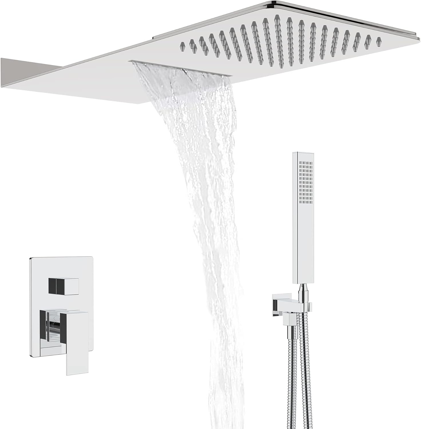 60% Off Discount Shower System Bathroom Shower Faucet Set with Multi-function Rain Shower Head and Handheld Shower Head Wall-mounted Chrome Rain Shower System