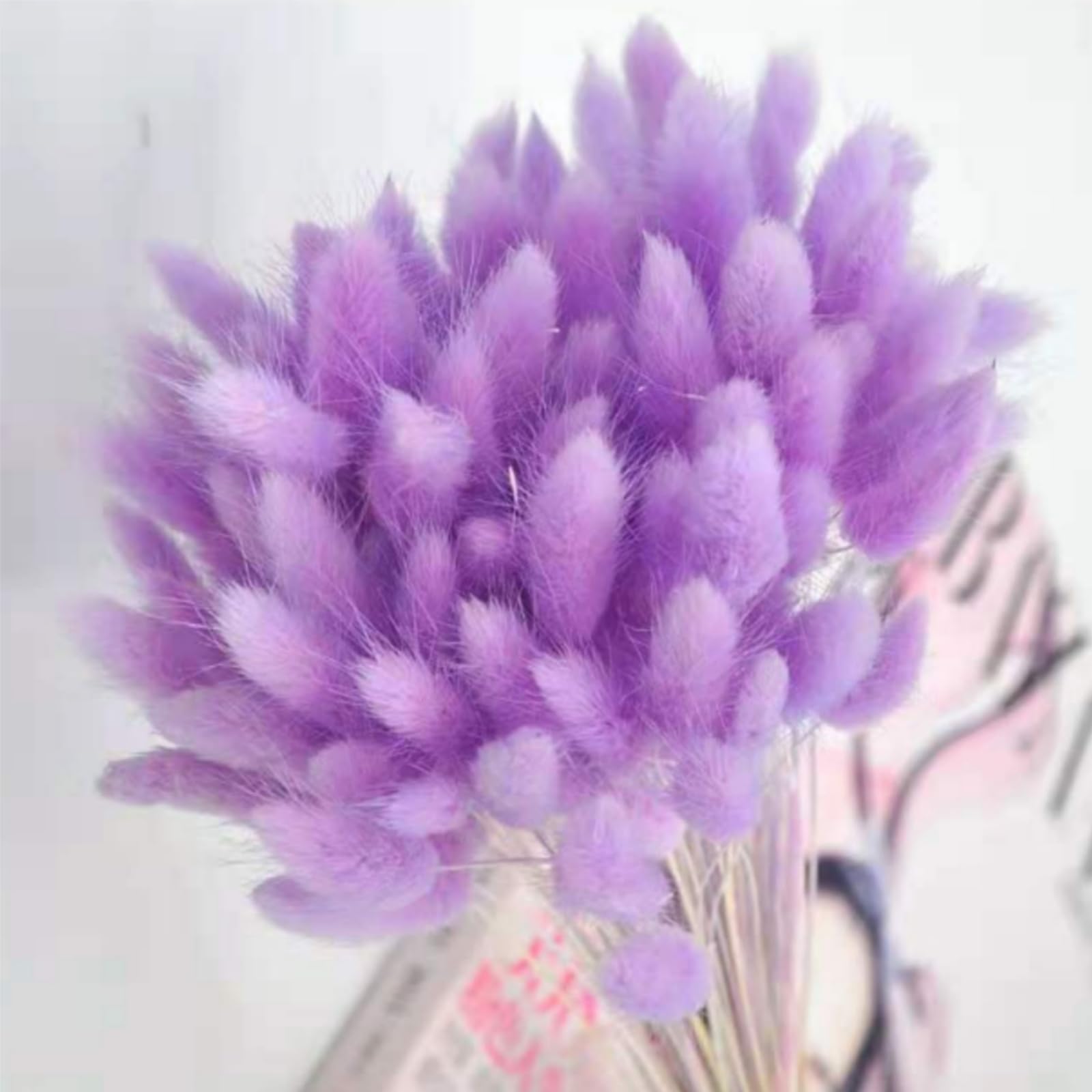 120PCS Dried Pampas Grass Decor, 17inch White Bunny Tails Dried Flowers, Bunny Tails Handpicked Bunch, Boho Flowers Home Table Decor, Wedding Decorations for Home (Pink purple)