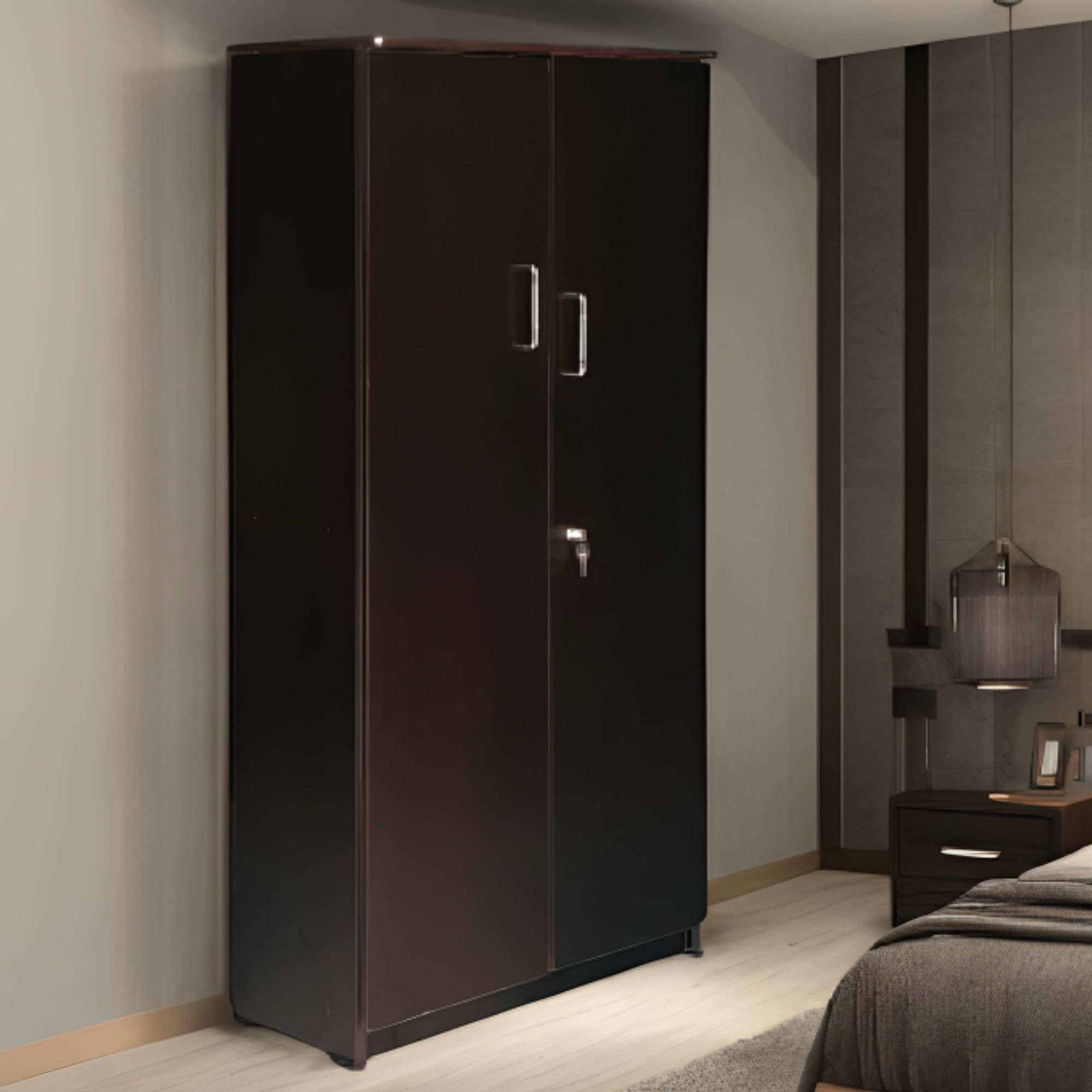 CASPIAN Furniture Black Wenge 2 Door Wardrobe with 4 Shelves| Wardrobe for Bedroom/Clothes Organizer | Kitchen Cabinet/Organizer Size 75 x 24 x 21 inches