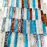 HappyFiller Glass Mosaics Sheets 4 x 1 cm for DIY Art Crafts,Frame Decoration,Stained Glass Projects,Wall Decoration,Indoor Outdoor,Garden Coffee Table Mosaics Piece,Grey,Amber,Clear,Sea Blue Mixed