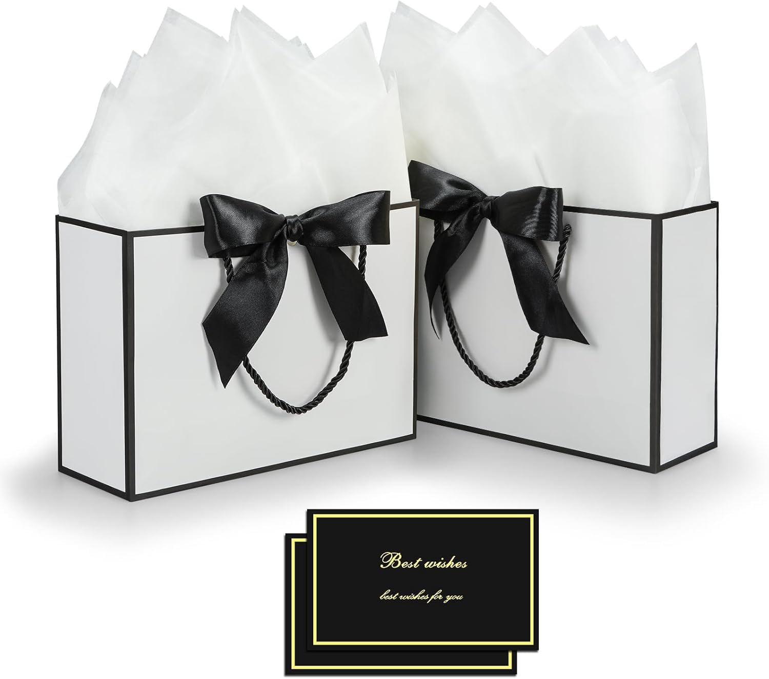 FLUETOOD Gift Bags for Presents, 2pcs Medium White Gift Bag with Handle for Party Wedding Birthday Baby Shower and Christmas (28 * 10 * 20 cm)