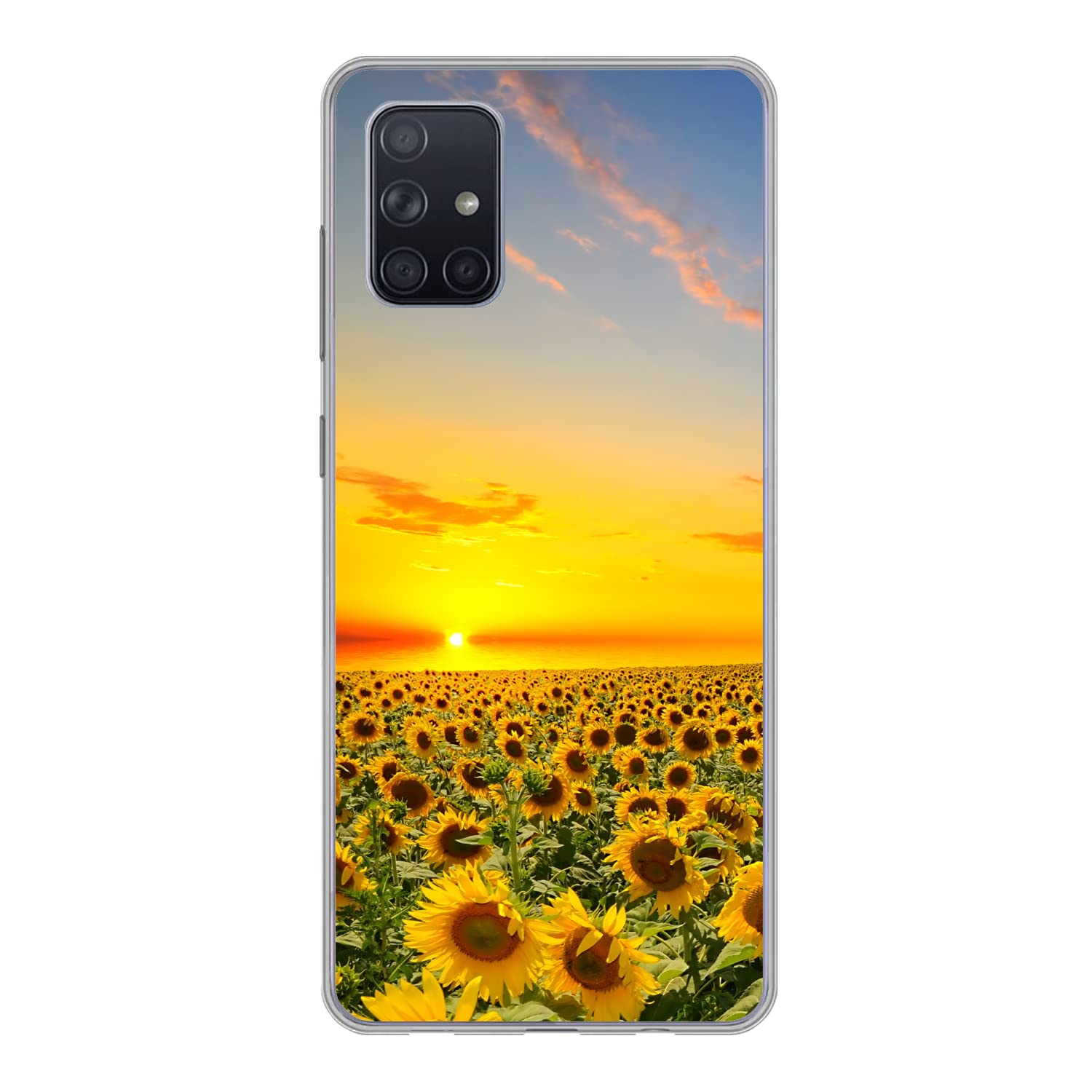 MuchoWow Funda para Samsung Galaxy A51 5G - Flores - Girasol - Atardecer - Noche - Naranja - Funda de Silicona/Funda Blanda para teléfono móvil