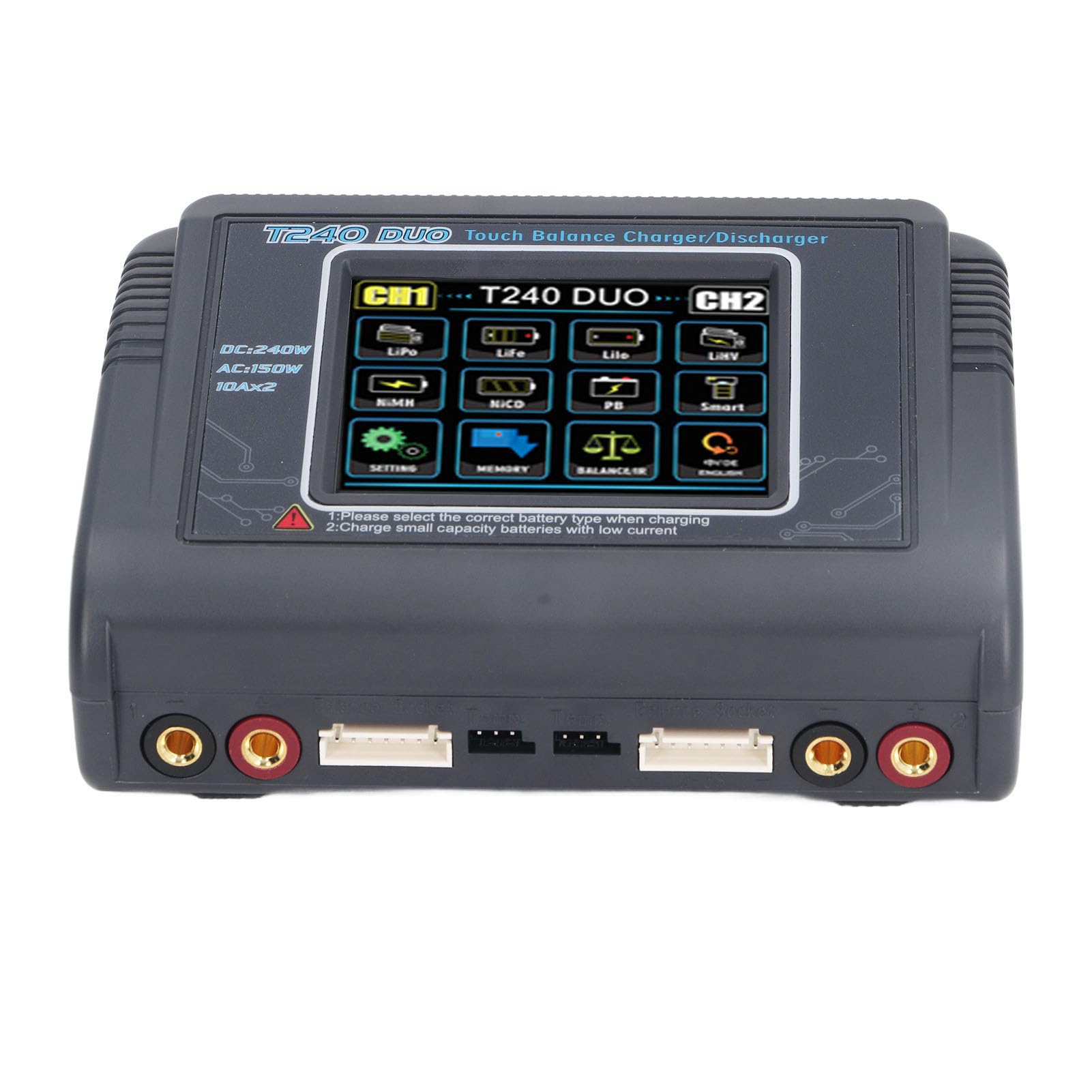 CHICIRIS Chargeur de Batterie LiPo, Double Chargeur de Batterie de Voiture RC 10 A, à équilibre Rapide avec Ventilateur de Refroidissement à écran Tactile, pour LiPo LiHV (Prise UE)
