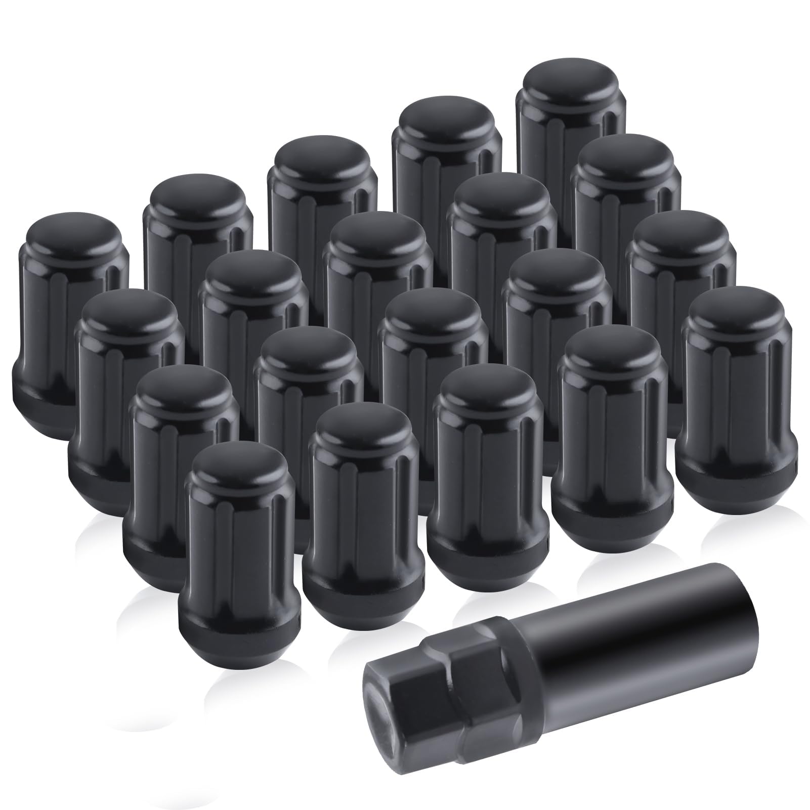 LEONTOOL 20pc M12x1.5 Lug Muttern-Ersatz für Aftermarket-Rad, 1.38" hoch konischen Sitz 60° schwarz 6 Spline geschlossen Ende Lug Mutter mit Steckschlüssel