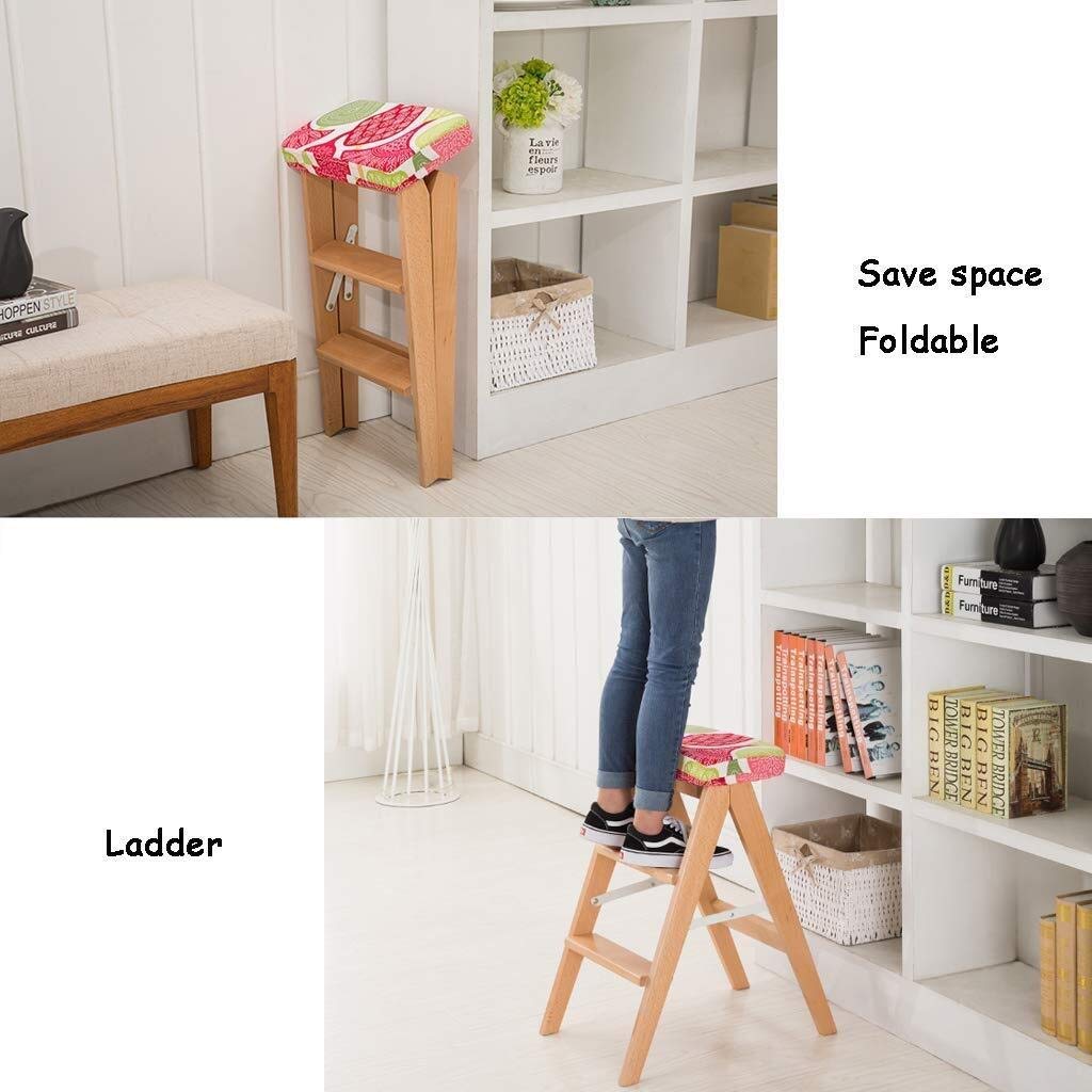 DASHADAO Taburete de Escalada para Interiores, Taburete de Andador Plegable con Escalera de Tijera/Escalera de 3 Rodillos, Escalera de Asiento de Esponja de Madera Gris, Silla de Comedor ex