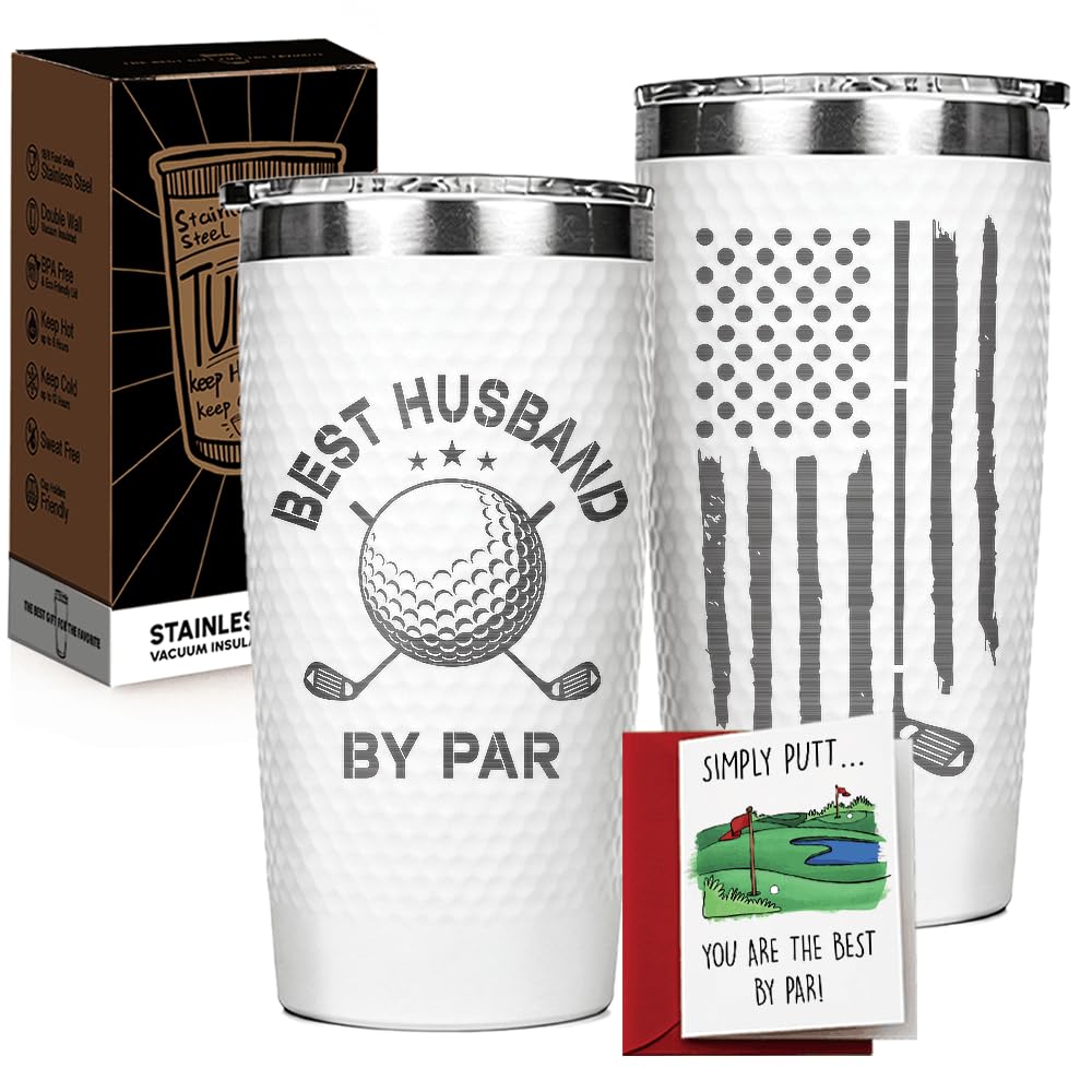 Qmoouoou Birthday Gift for Husband - 20 Oz Best Husband by Par Golf Cup, Golf Birthday Card, Perfect Gifts for Husband, Anniversary & Fathers Day & Retirement