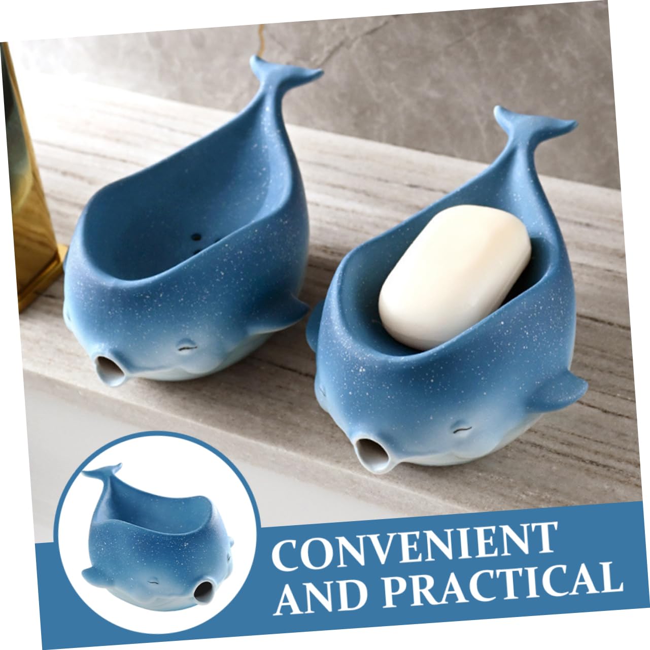Jabonera con Forma de Ballena de Cerámica Drenaje Automático | Decoración para Baño y Hogar, Diseño Adorable, Fácil de Limpiar, Mantiene la Pastilla Seca