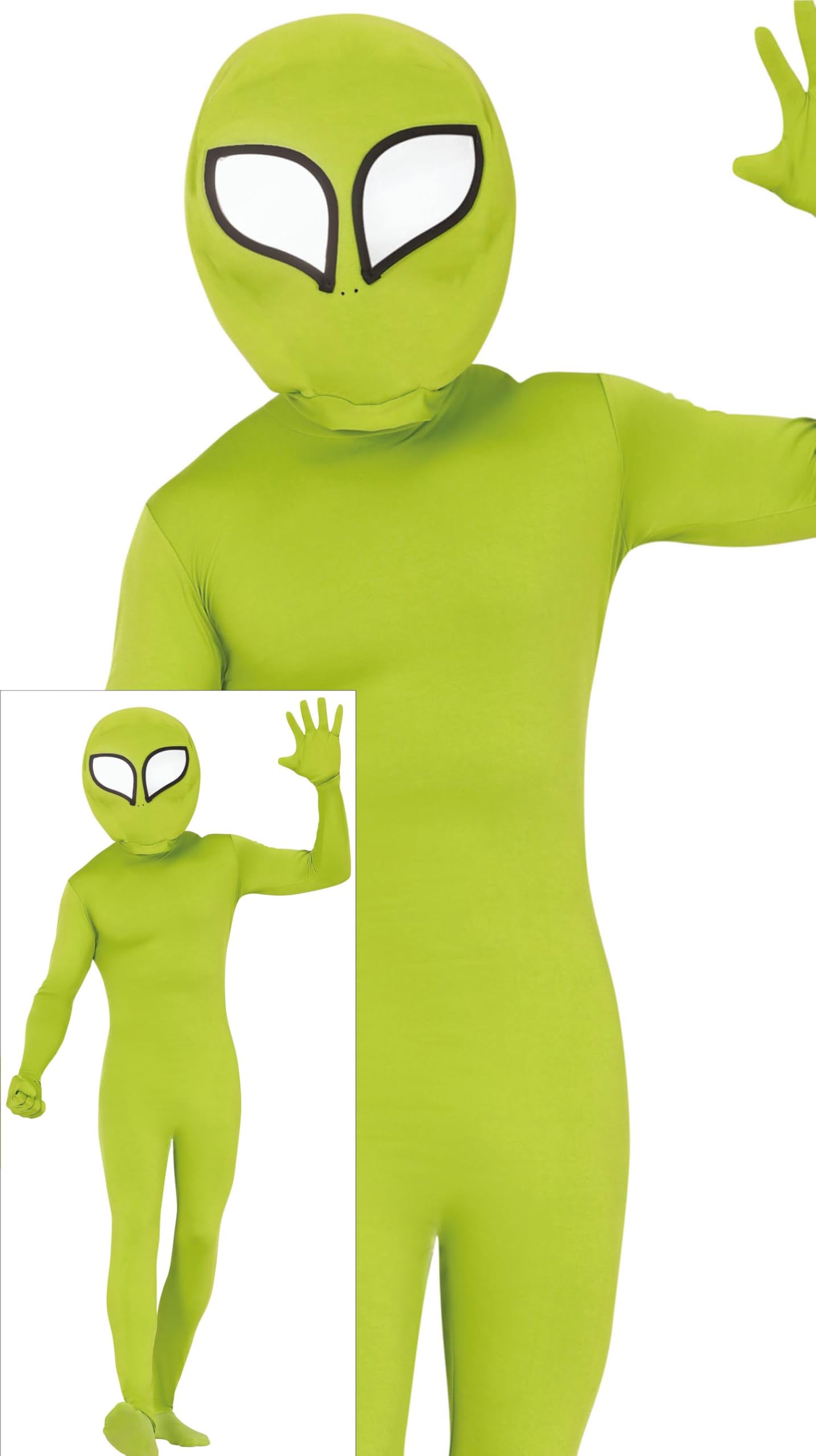 FIESTAS GUIRCA Green Alien Men Fancy Dress Costume - Extraterrestrial Costume including Alien Head, Jumpsuit, Gloves - Mens Halloween Costumes Adult Size S
