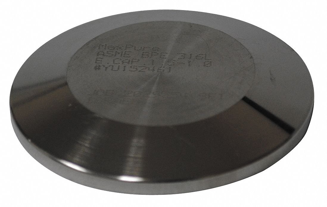 Maxpure T316L Stainless Steel Solid End Cap, Clamp Connection Type, 1" and 1-1/2" Tube Size - TEG16A6L1.5-PM