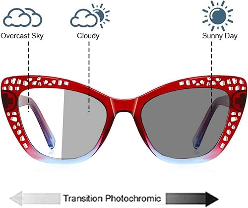 Miniatura 2 de helena 2 lentes de lectura fotocromáticos de transición TR90 ojo de gato para mujeres de gran tamaño, lentes de aumento