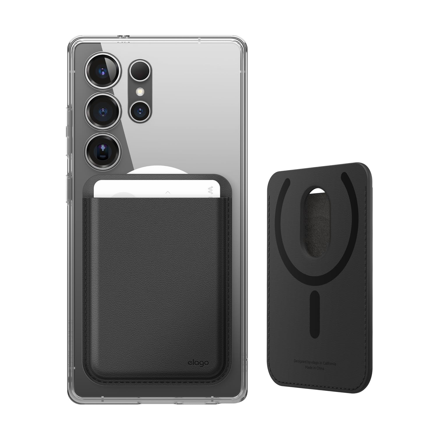 elago Magnetic Wallet for Samsung Galaxy S26, Ultra, Plus, Edge, Z Fold 7 & S25 Series - Durable Vegan Leather, Compatible with MagSafe - 3 Cards, Secure Phone Card Holder (Black)