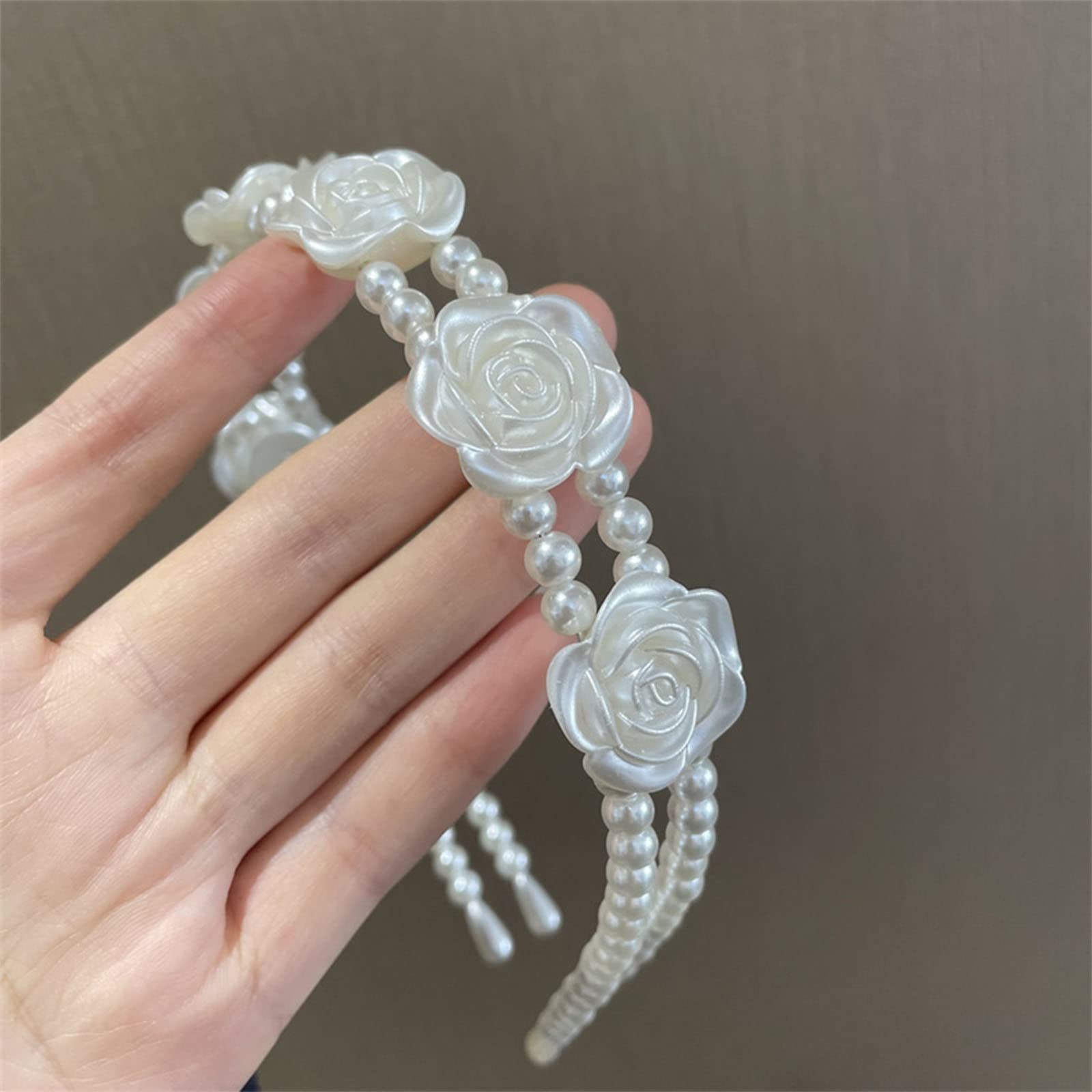 Yienate Elegante Corona Fiori Rosa Fascia Capelli Plastica Bianca Rosa Floreale Principessa Tiara Francese Fascia Capelli Sposa Festa Nozze Cerchio Capelli Accessori Capelli per Donne Ragazze