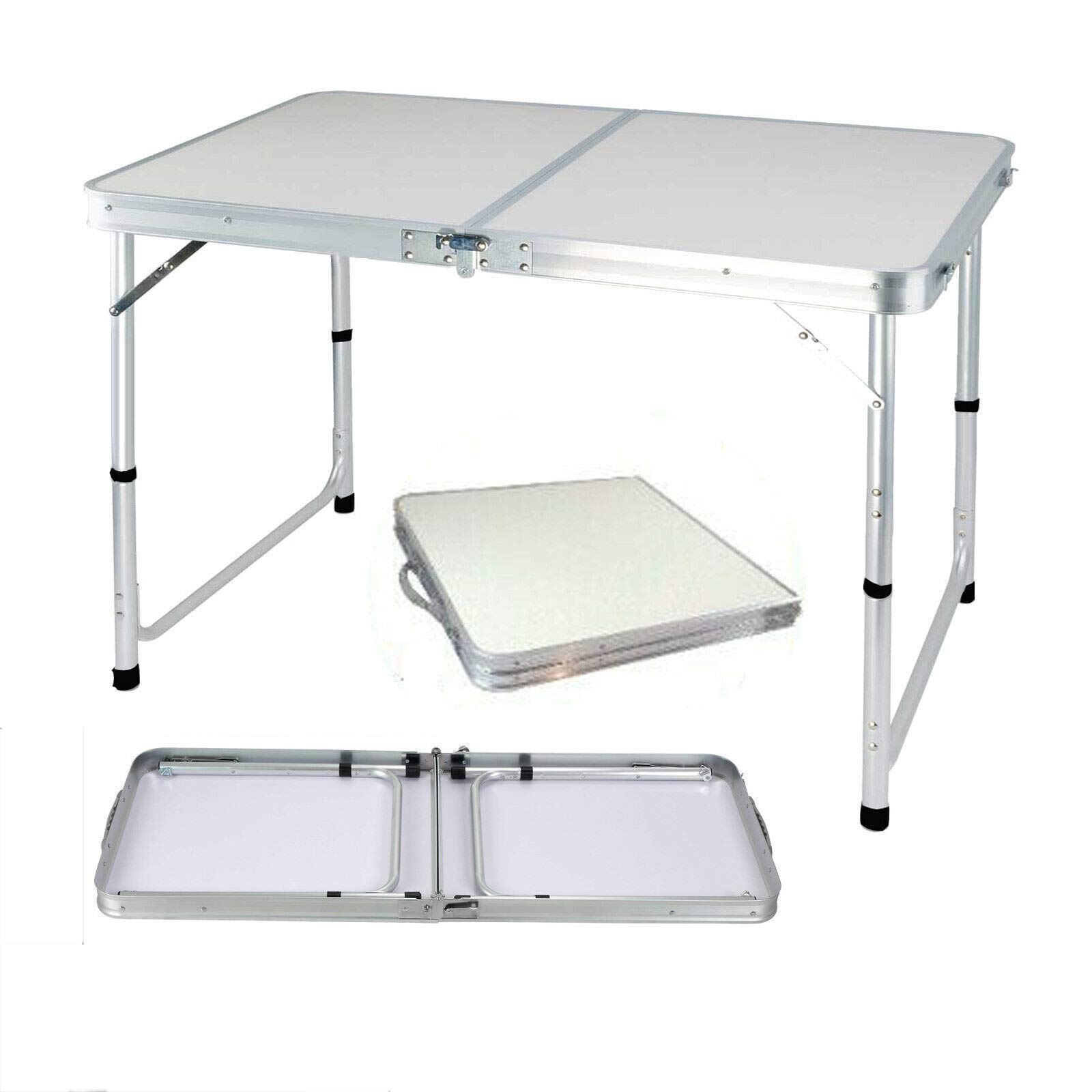 Lucn Table de camping pliable pour intérieur et extérieur, 120 cm, extra résistante, pour mariage, marché, jardin, fête, voiture, pique-nique, tréteau, 3 vitesses réglables, capacité de charge 50 kg