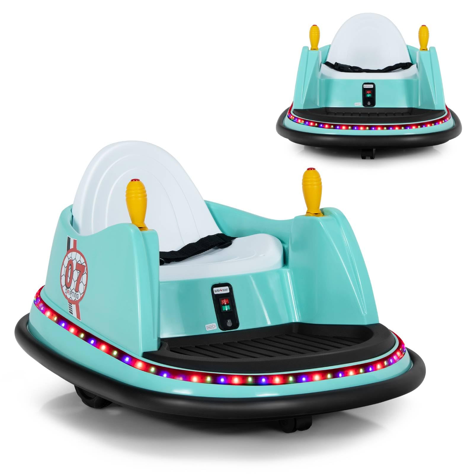 Maxmass 360-Degree Rotation Spin Bumper Car, 6V Battery Powered Kids Waltzer Car with Dual Joystick, Remote Control, Flashing Lights and Music, Electric Ride on Vehicle Toy Car for Boys Girls (Green)