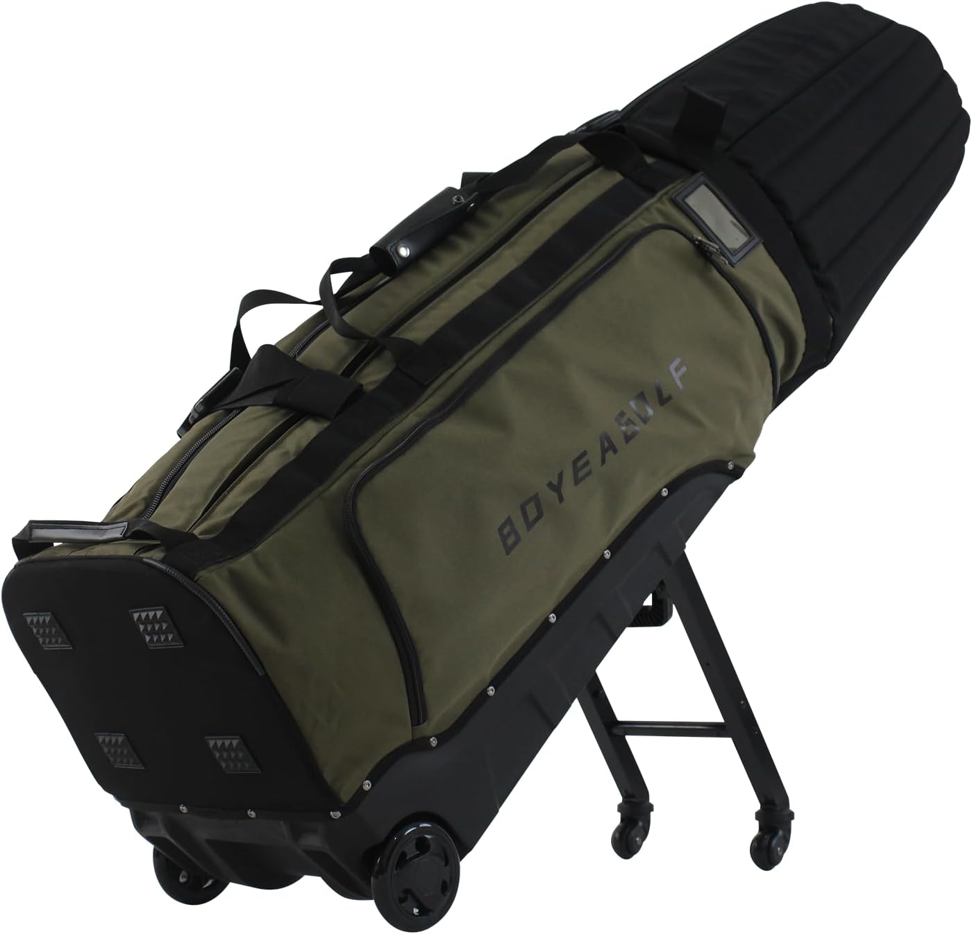 Golf Travel Bag for Airlines, Rolling 4-Wheel Cover with Retractable Stand, Padded, Expandable, Fits Stand, Standard & Professional Tour Bags