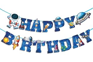 Space Ship Astronaut Happy Birthday Banner for Boys
