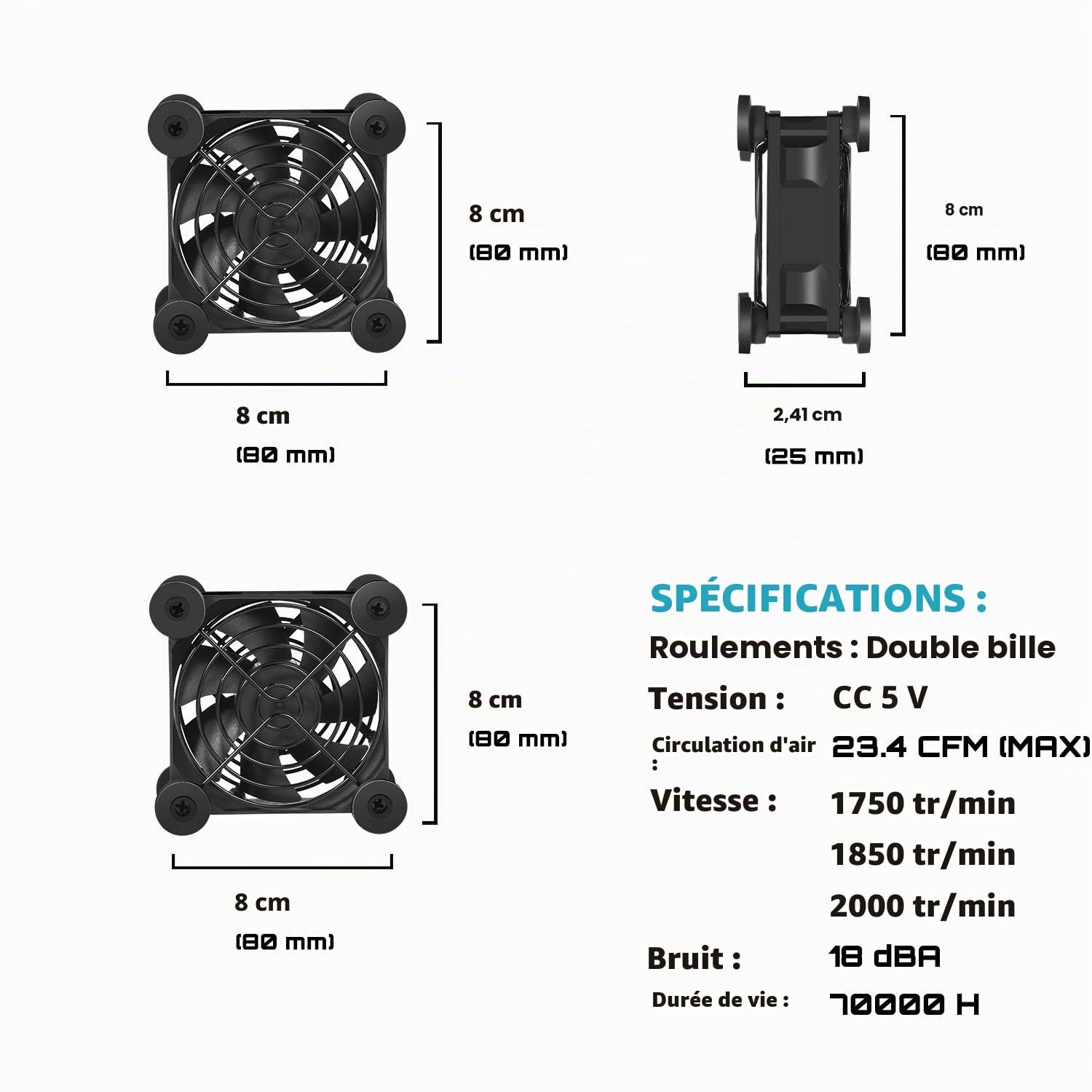 upHere ventilateur pc 80mm USB Silencieux Fan 5V Trois Vitesse Réglable ventilateur de Refroidissement pour PC/Xbox/Playstation/TV Box,etc.