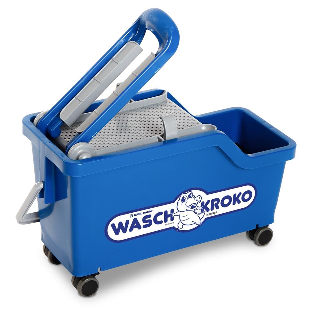 Karl Dahm® Waschsystem für Fliesen I Innovatives Waschset für Fliesenleger I Fliesen-Wascheimer mit Ausdrückvorrichtung und Rädern I Leichtes Abwaschen mit dem Fliesen-Wasch-Set Profi – 12640