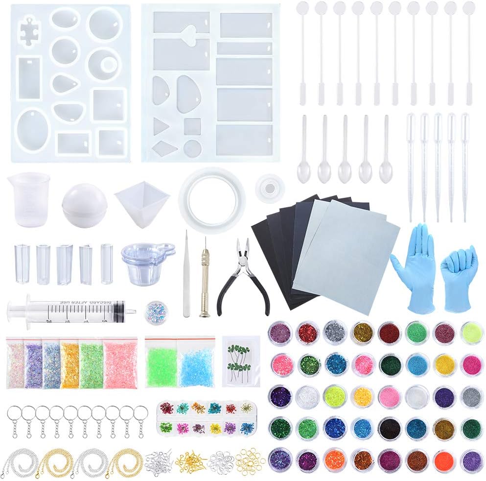 Sntieecr 223 PCS Epoxy Resin Jewelry Making Kit, Resin Silicone Casting Molds, Dry Flowers, Fine Glitter, Practical Tools, Adults DIY Jewelry Making, Art & Craft