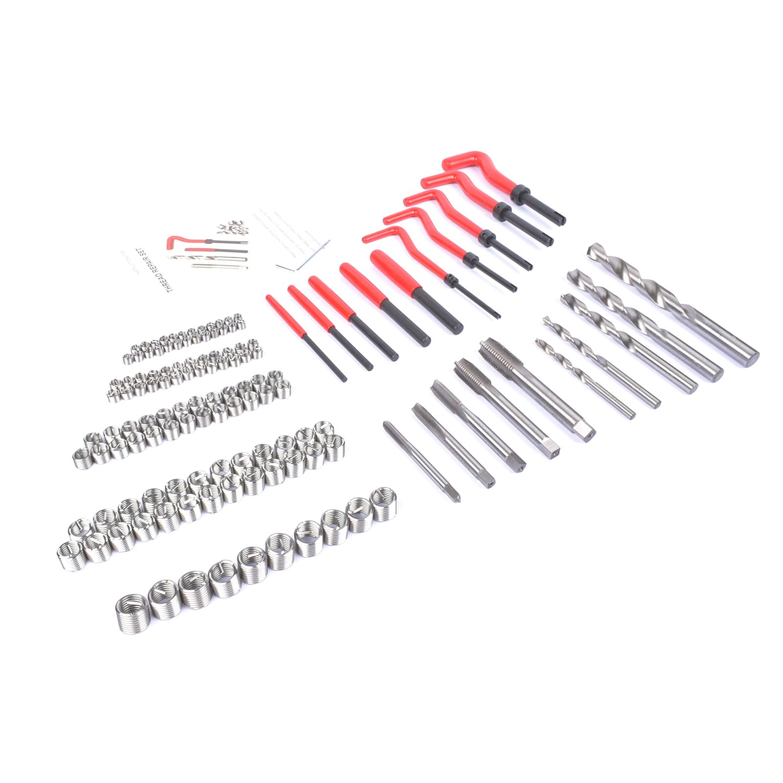 Bisenya Juego de reparación de roscas, 131 piezas, herramientas de reparación de roscas, M5, M6, M8, M10, M12, rosca roja